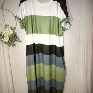 Striped Green and Blue T-Shirt Dress